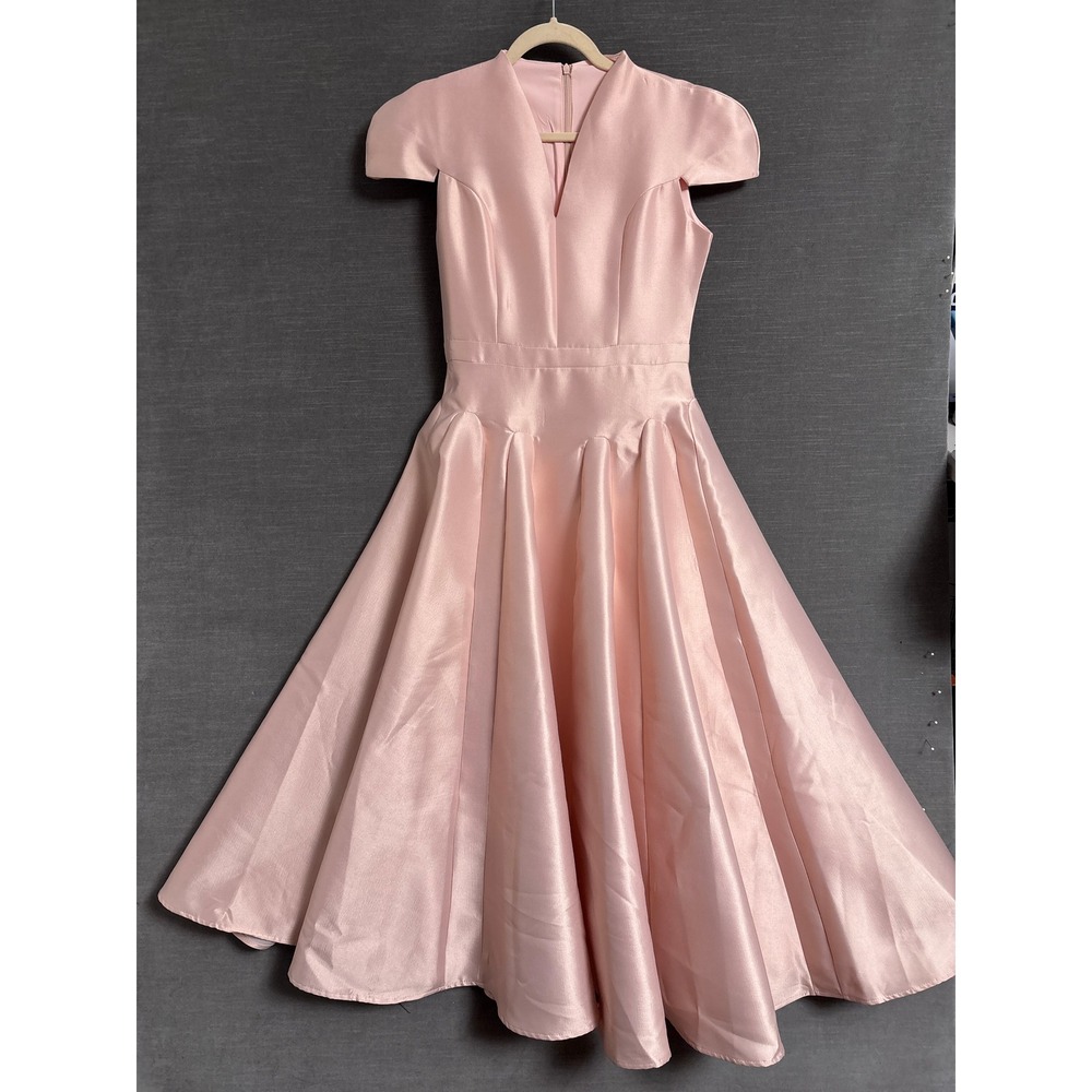 NEW Miss Rosier Dress Small Pink Heavy Satin Midi Cocktail Formal Retro 50s Glam